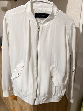 Zara Cream Bomber Jacket with Zip Detail